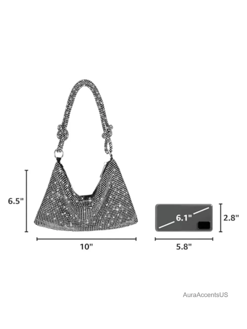 Sparkly Sequin Rhinestone Clutch Evening Bag with Shoulder Strap